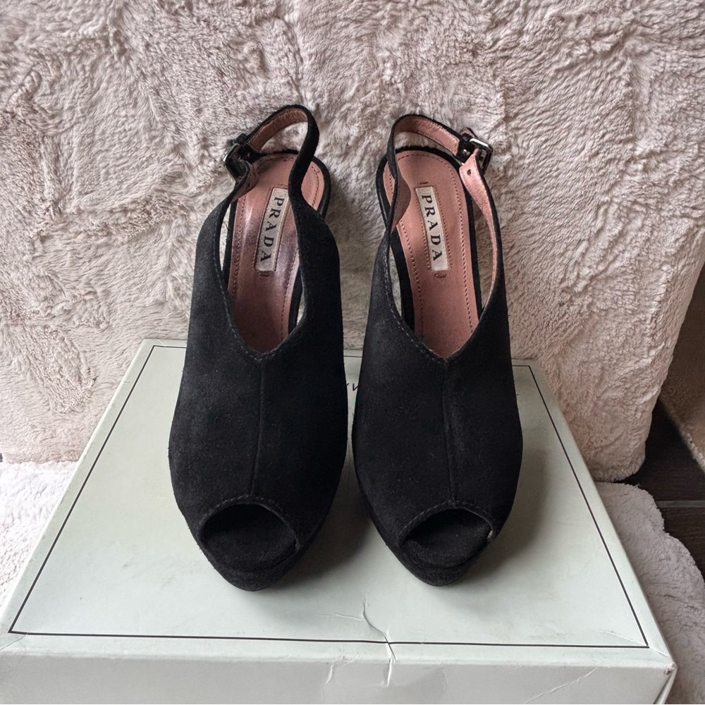 Prada Women's Chic Black Peep-Toe Heels